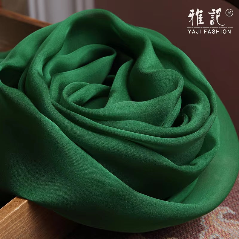 Solid Color 100% Real Silk Scarf Women Natural Silk Chiffon Scarf Dark Green Soft Silk Scarf for Ladies Foulard Femme