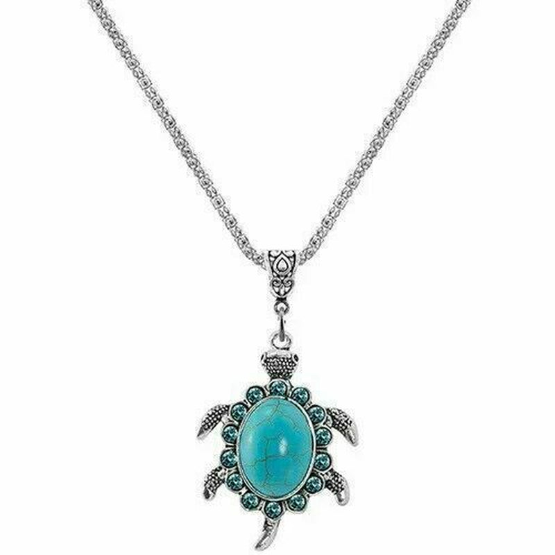 Boho 925 Sterling Silver Sea Turtle Charms Vintage Turquoise Pendant Necklace