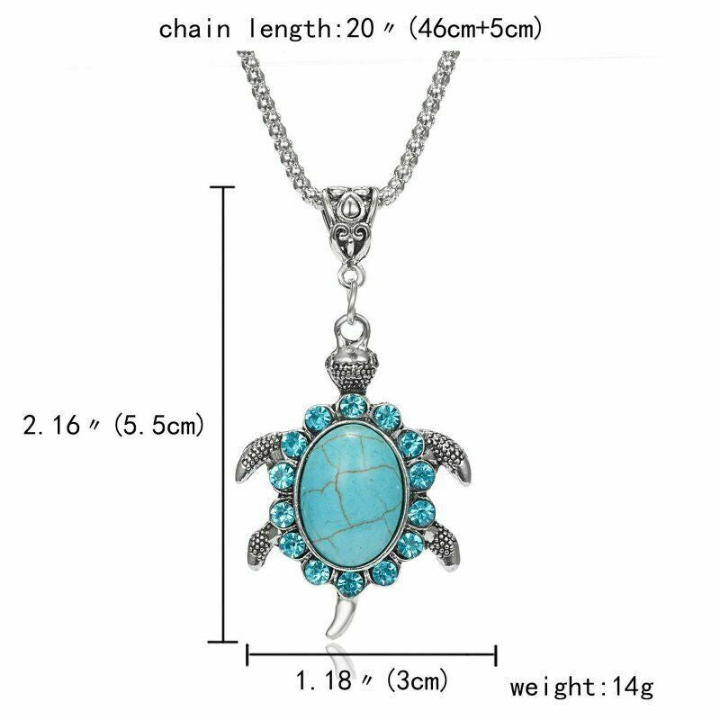 Boho 925 Sterling Silver Sea Turtle Charms Vintage Turquoise Pendant Necklace