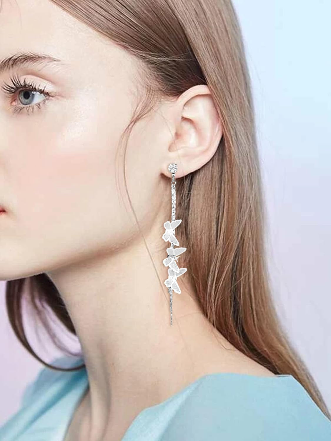 Long Tassel Earrings for Women Butterfly Leaf Glossy Arc Bar Long Thread Geometric Metal Chain Dangle Earrings for Women