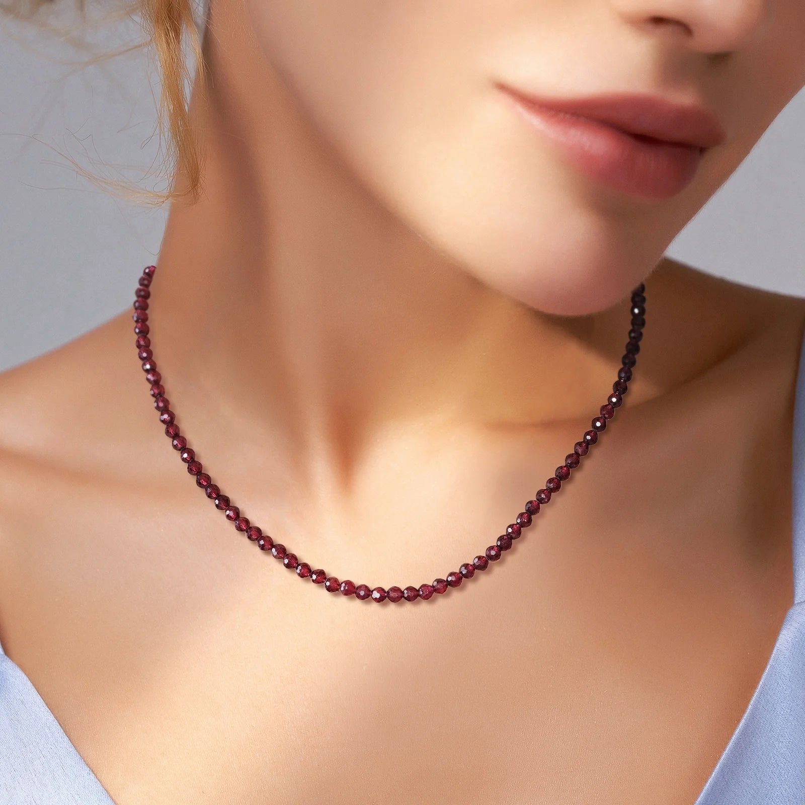 0.16'' Natural Garnet Necklace - Fashion Garnet Beaded Choker Adjustable Handmade Jewelry, Garnet Necklace for Valentine'S Day, Mother'S Day, Birthday Jewelry Gifts