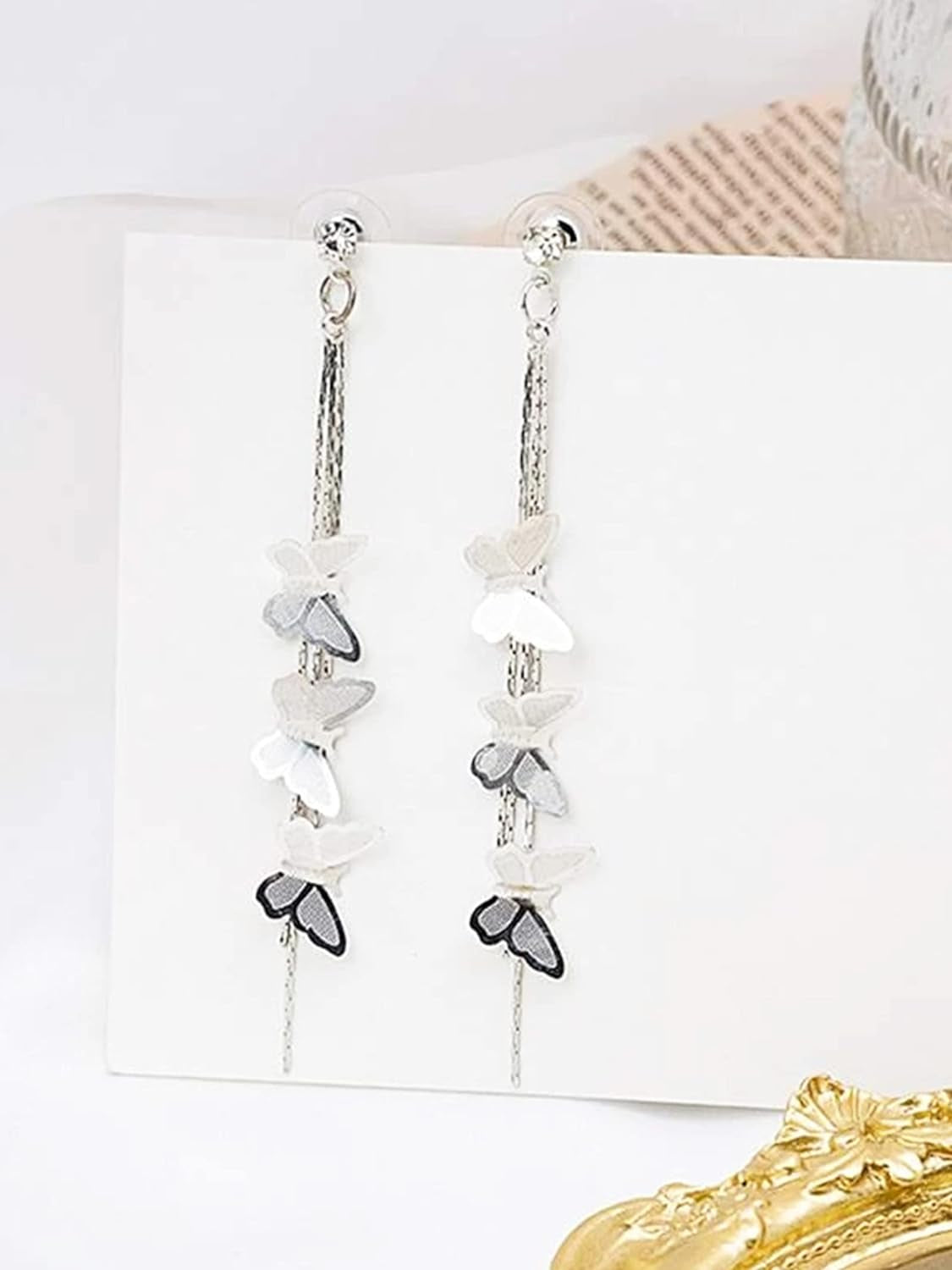 Long Tassel Earrings for Women Butterfly Leaf Glossy Arc Bar Long Thread Geometric Metal Chain Dangle Earrings for Women