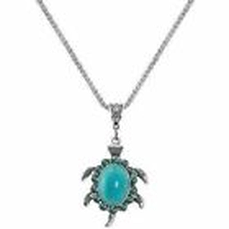 Boho 925 Sterling Silver Sea Turtle Charms Vintage Turquoise Pendant Necklace