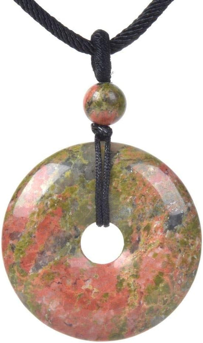 Gemstone 30Mm Donut Beads Reiki Chakra Pendant Necklace Handmade Jewelry 22 Inch