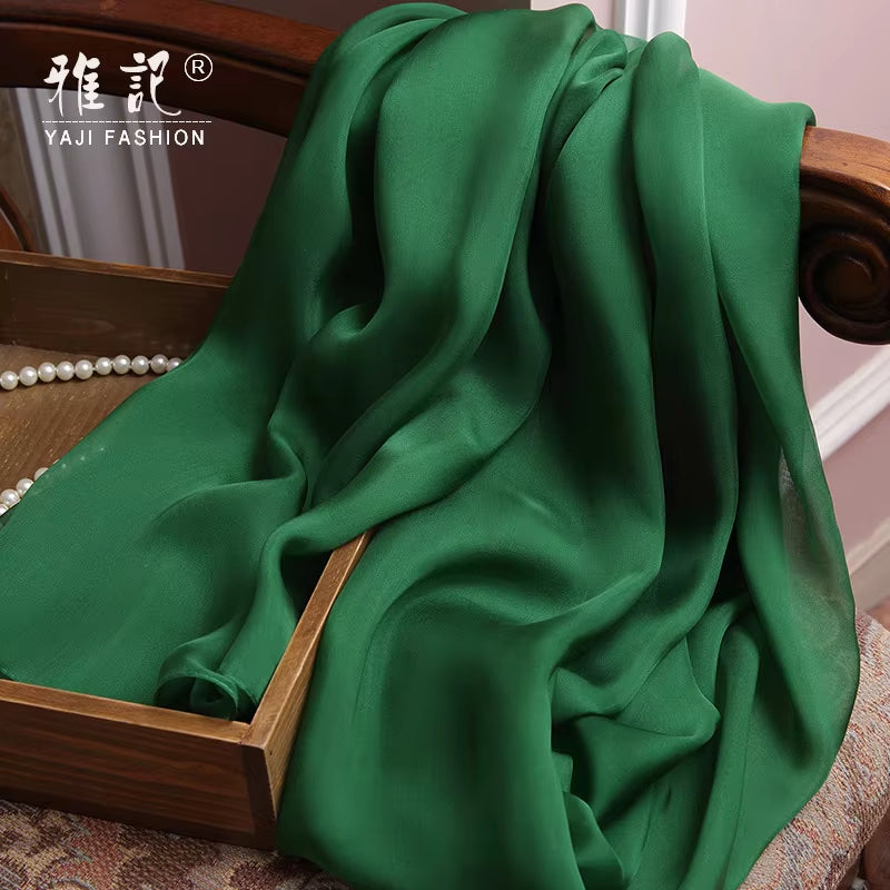 100% Real Silk Scarf Women Natural Silk Chiffon Scarf Dark Green Foulard Femme Lady Silk Shawls Wraps for Ladies Solid