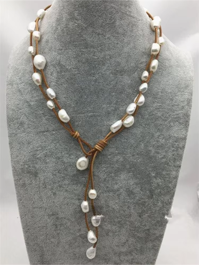 New Pearl Pendant Necklace Ladies Sweater Chain Leather Handmade