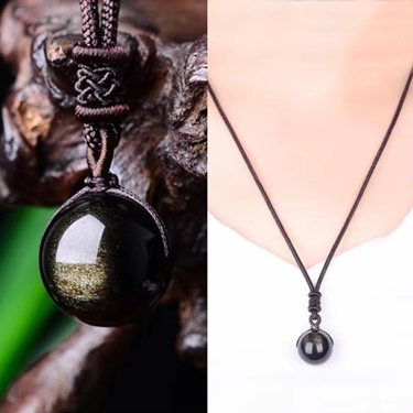 Natural Gold Obsidian Bead Pendant Necklaces for Woman