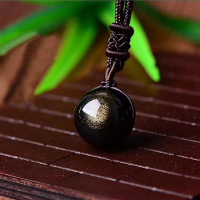 Natural Gold Obsidian Bead Pendant Necklaces for Woman