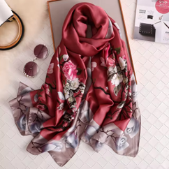 100% Natural Silk Scarf Women Luxury Brand Digital Print Flowers Silk Pashmina Shawl Female Long Bandana Foulard 2020 Oversize