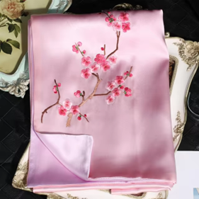 Elegant 100% Silk Scarf Women Embroidered Double layer 16MM Thick Luxury Quality Gift Real Silk Shawl