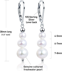 925 Sterling Silver Freshwater Cultured Pearl Size 4-8mm Dangle Lever back Earrings for Women