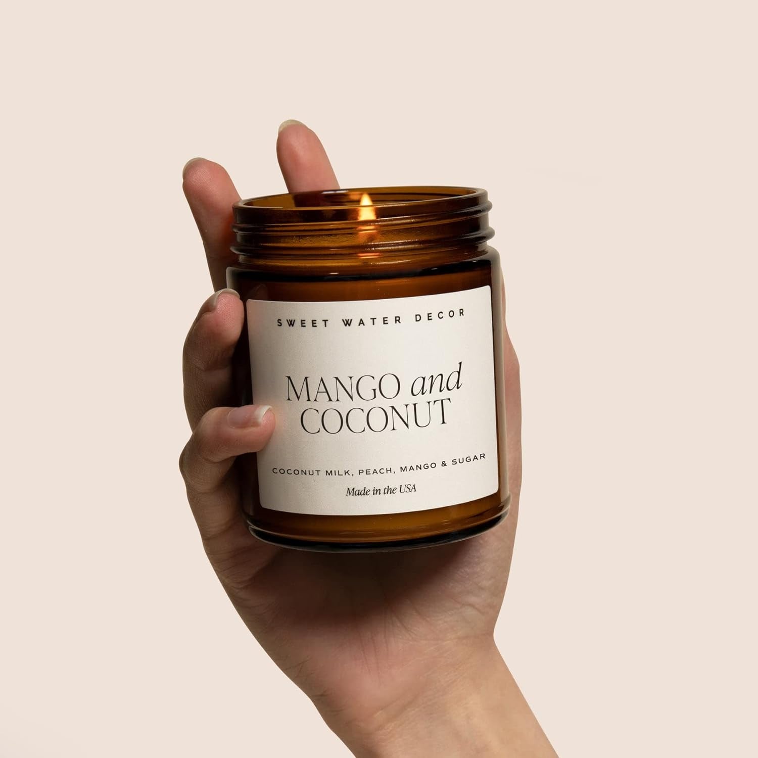 Mango and Coconut Soy Candle - Pineapple, Orange and Mango Candle for Home - 9Oz Amber Jar + Black Lid, 40+ Hour Burn Time, Made in the USA - Summer Scented Candles