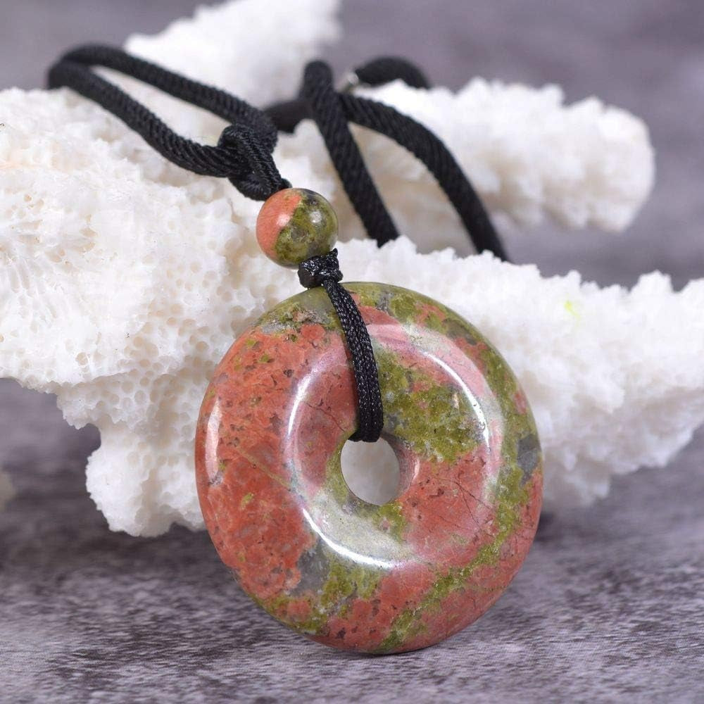 Gemstone 30Mm Donut Beads Reiki Chakra Pendant Necklace Handmade Jewelry 22 Inch