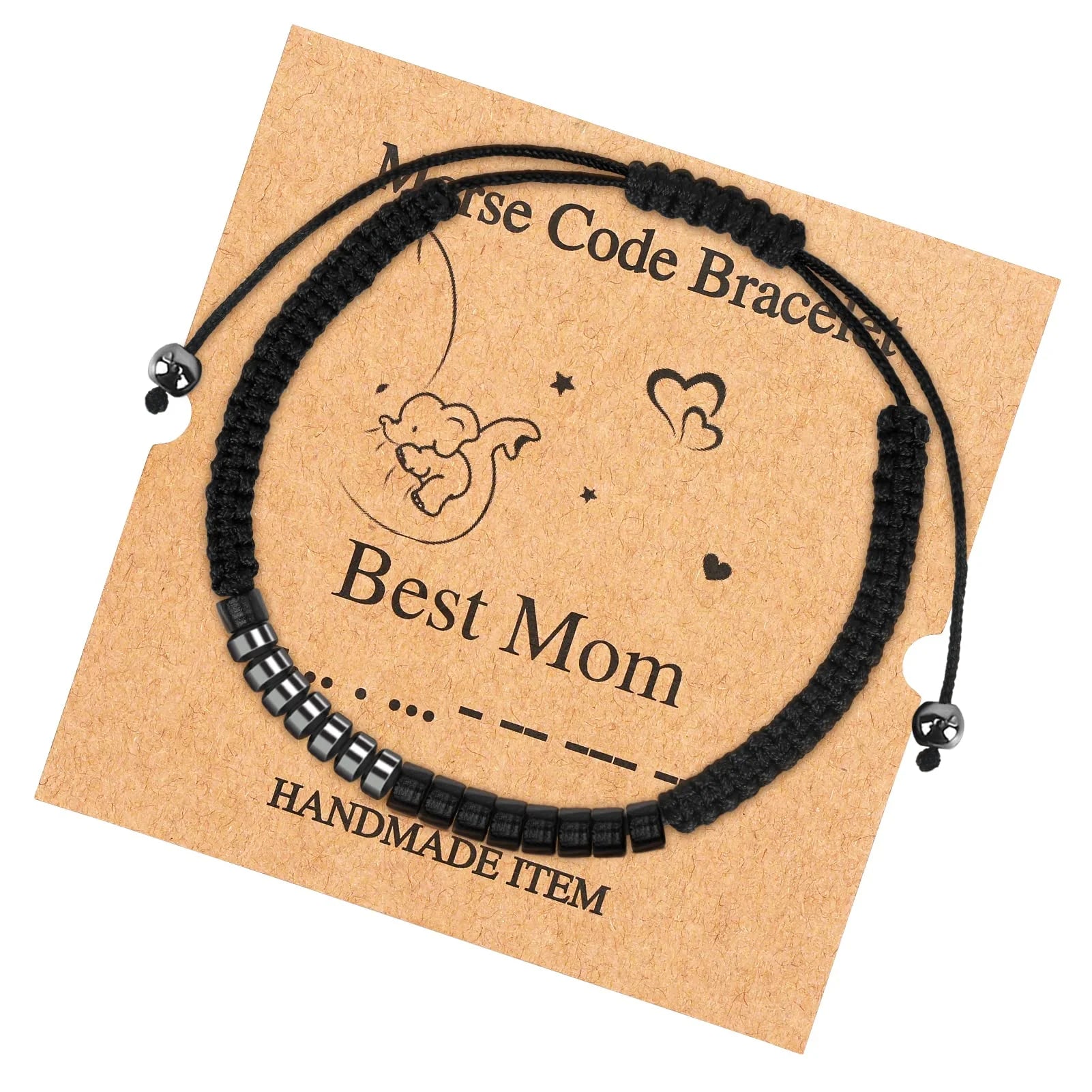 Morse Code Bracelets for Women Men, String Bracelets, Inspirational Bracelets Gifts for Couples Mom Daughter Best Friend Adjustable Bracelets with Black Hematite Beads