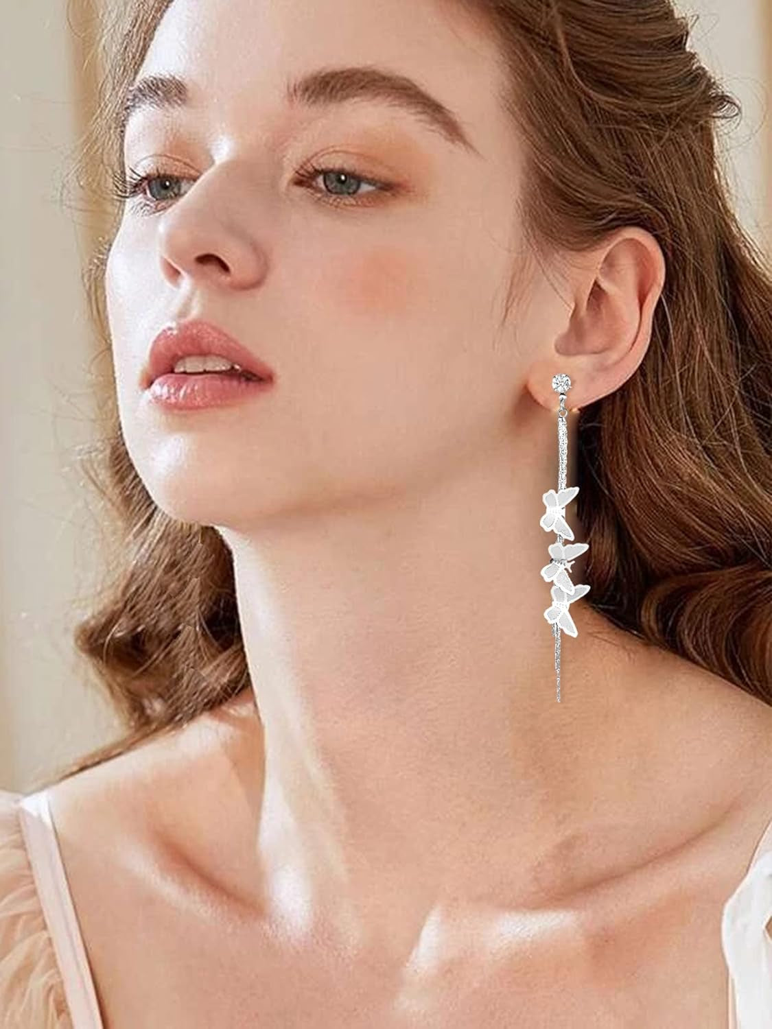 Long Tassel Earrings for Women Butterfly Leaf Glossy Arc Bar Long Thread Geometric Metal Chain Dangle Earrings for Women