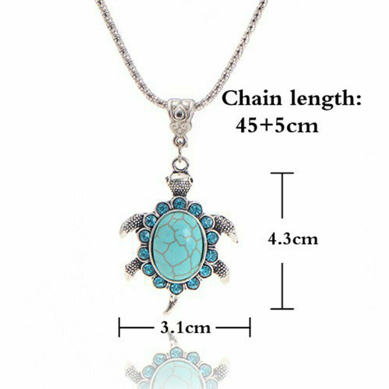 Boho 925 Sterling Silver Sea Turtle Charms Vintage Turquoise Pendant Necklace